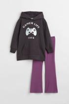 H & M - 2-piece Hoodie And Leggings Set - Gray