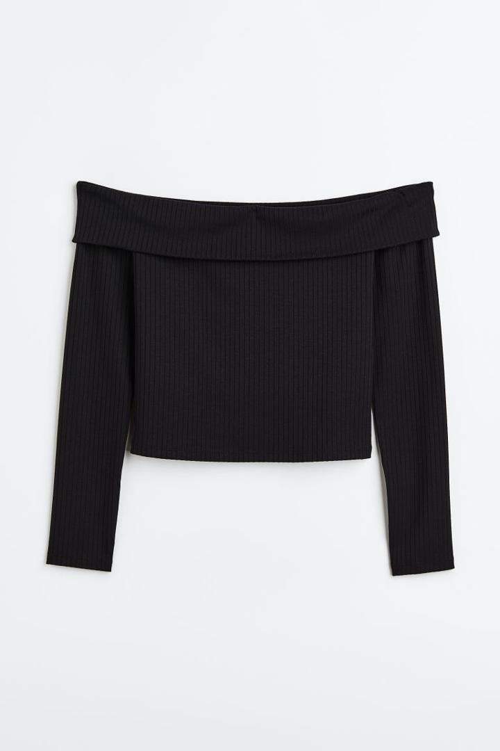 H & M - Off-the-shoulder Ribbed Top - Black