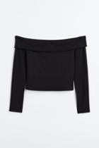 H & M - Off-the-shoulder Ribbed Top - Black