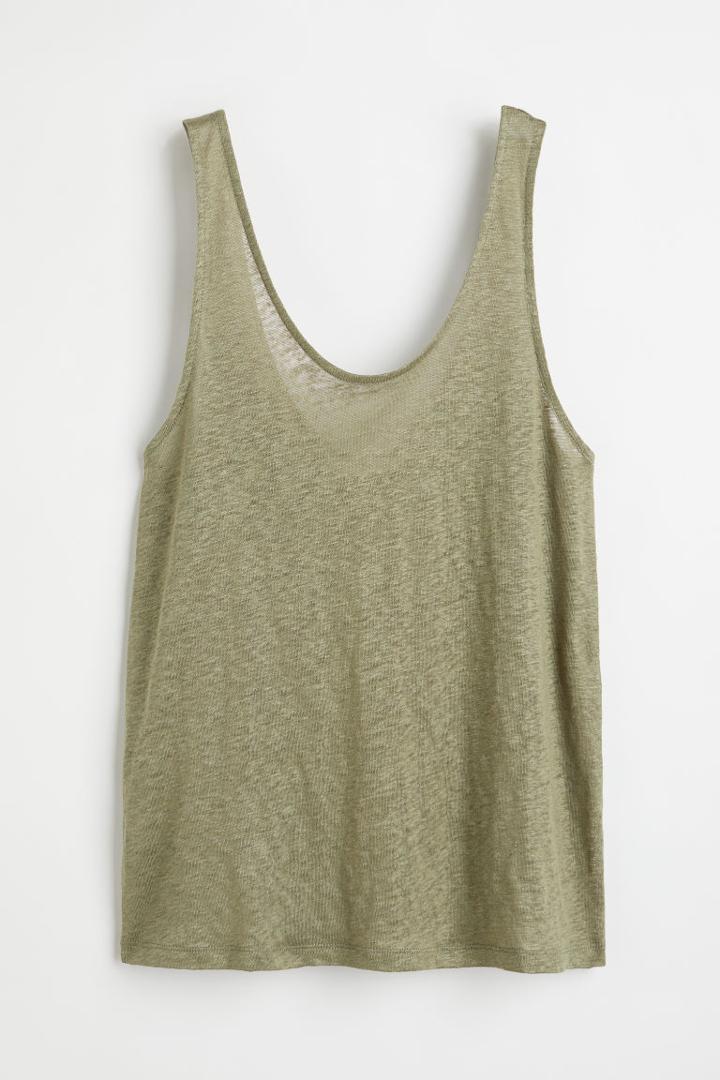 H & M - Linen Jersey Tank Top - Green