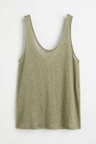 H & M - Linen Jersey Tank Top - Green