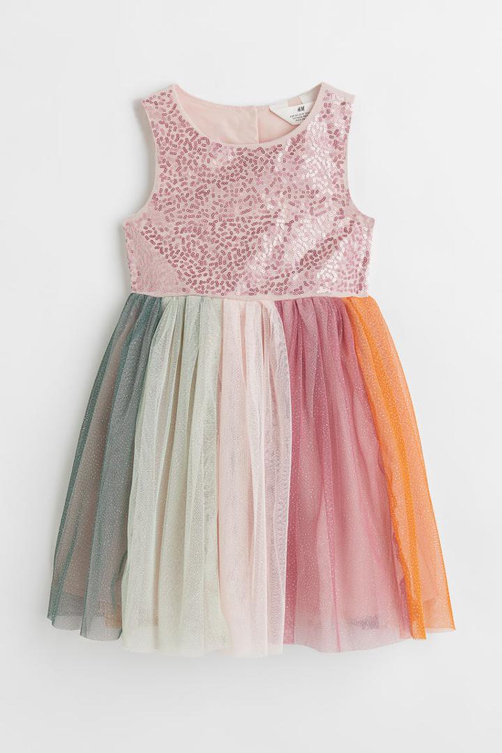 H & M - Sequined Tulle Dress - Orange