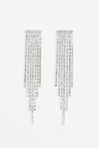 H & M - Long Rhinestone Earrings - Silver
