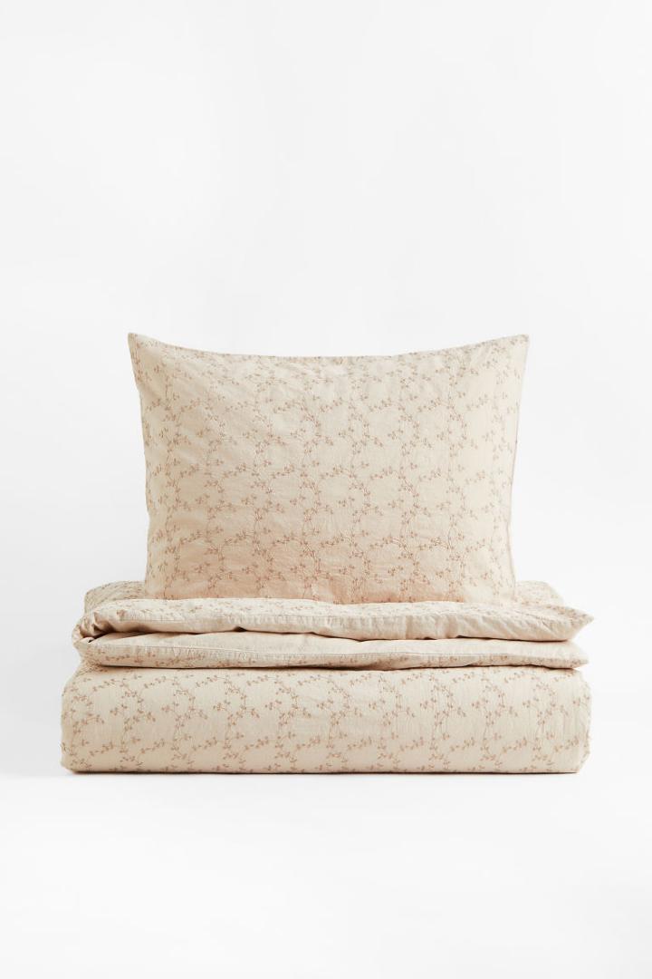 H & M - Cotton Twin Duvet Cover Set - Beige