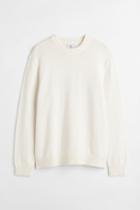 H & M - Relaxed Fit Fine-knit Cotton Sweater - White