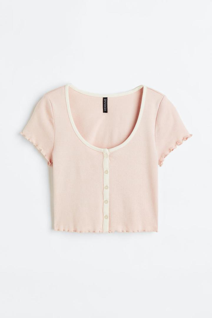 H & M - Button-front Crop Top - Pink