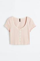 H & M - Button-front Crop Top - Pink