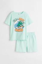 H & M - 2-piece Cotton Jersey Set - Turquoise