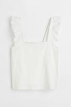 H & M - Flounce-trimmed Cotton Top - White
