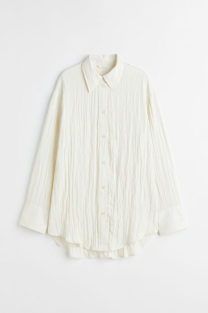 H & M - Crinkled Chiffon Shirt - White