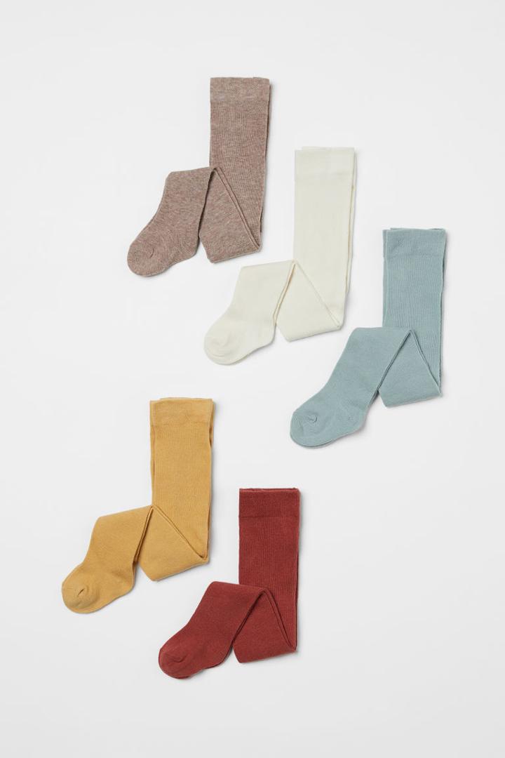 H & M - 5-pack Fine-knit Tights - Yellow