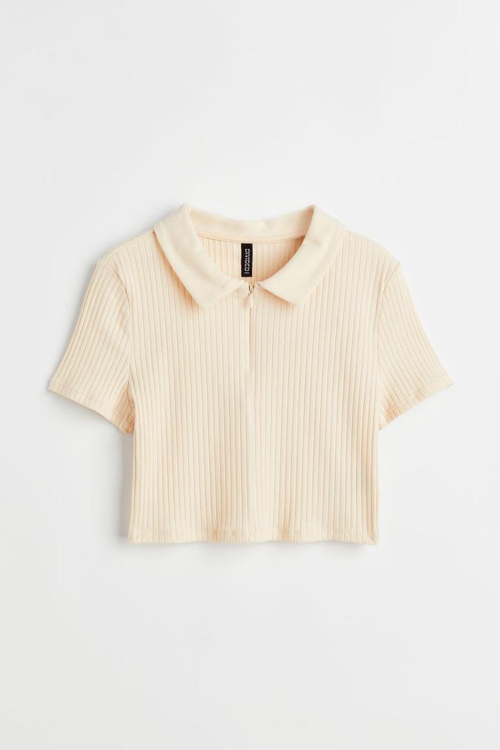 H & M - Half-zip Crop Top - Orange