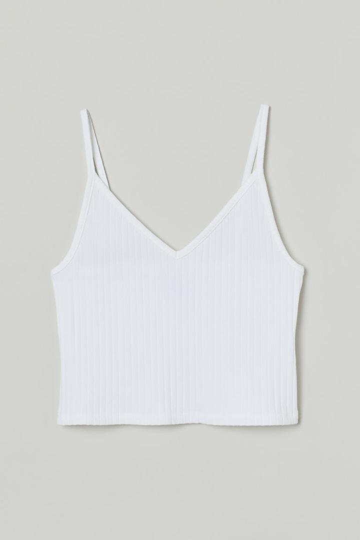 H & M - Short Jersey Camisole Top - White