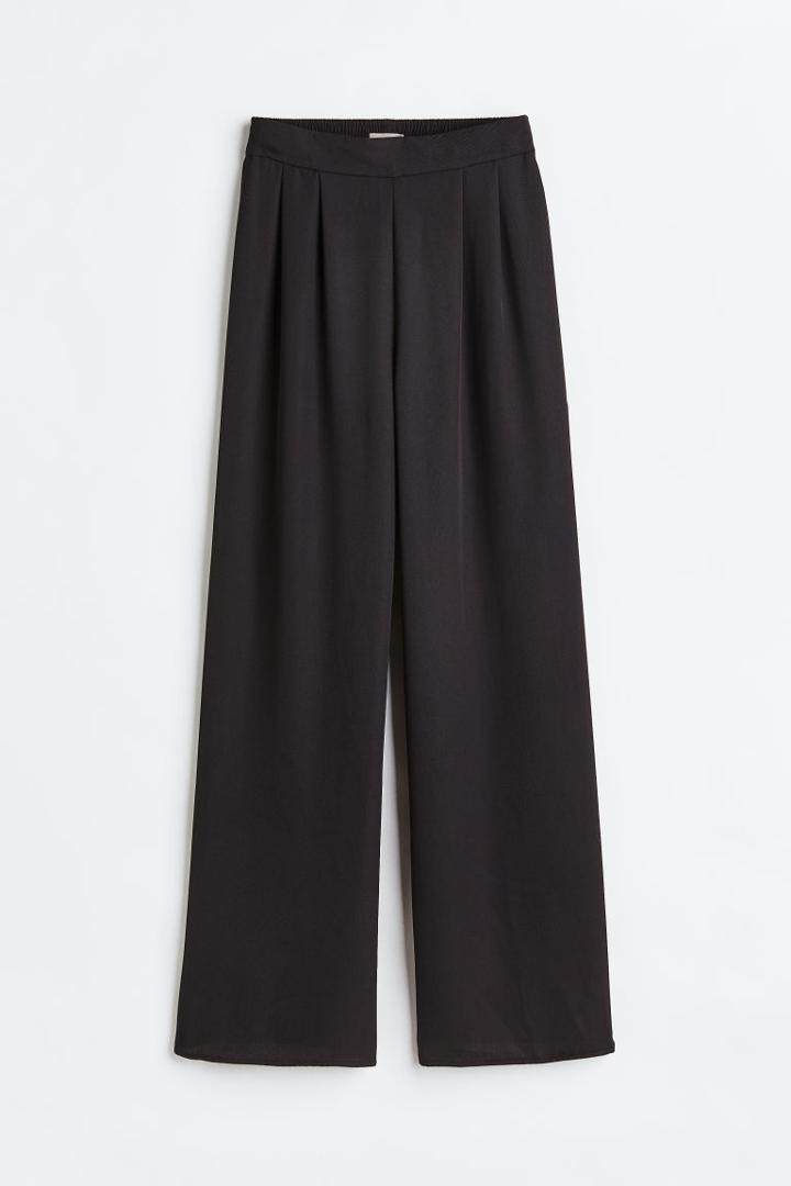 H & M - Wide-cut Satin Pants - Black