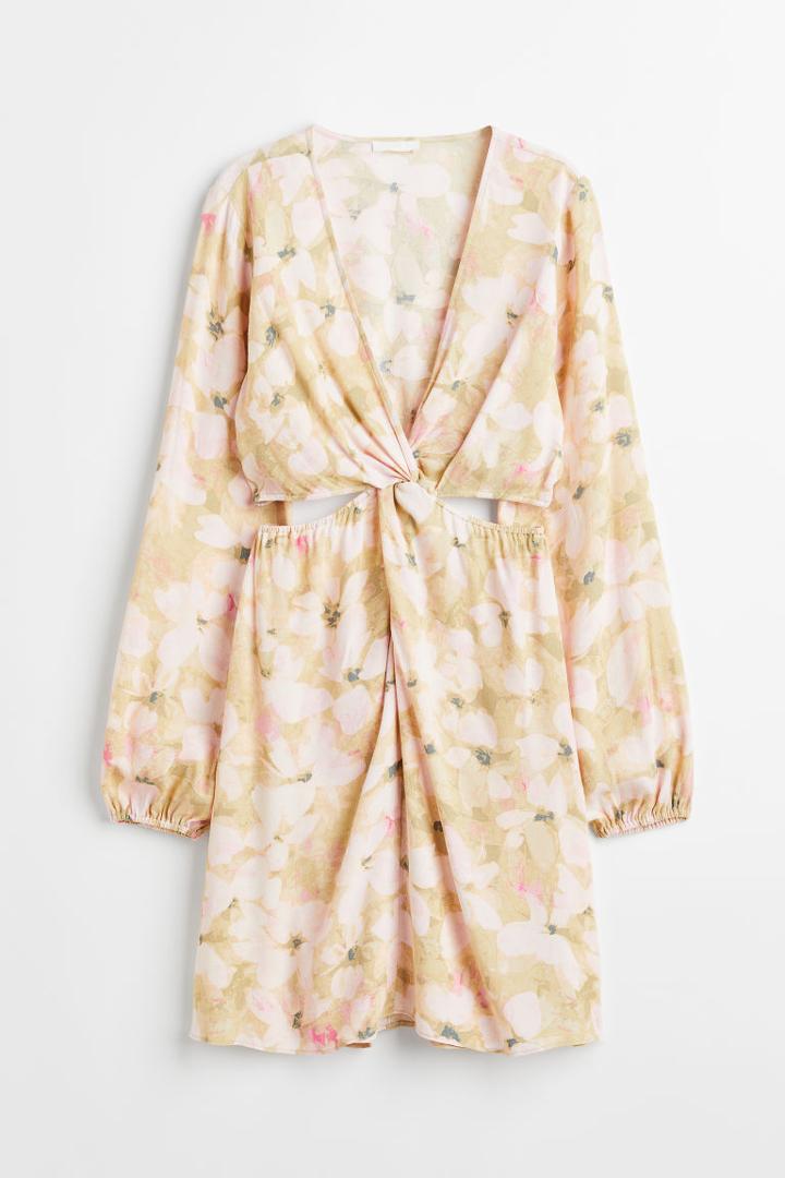 H & M - Knot-detail Cut-out Dress - Beige