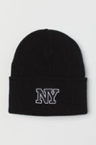 H & M - Appliqud Rib-knit Hat - Black