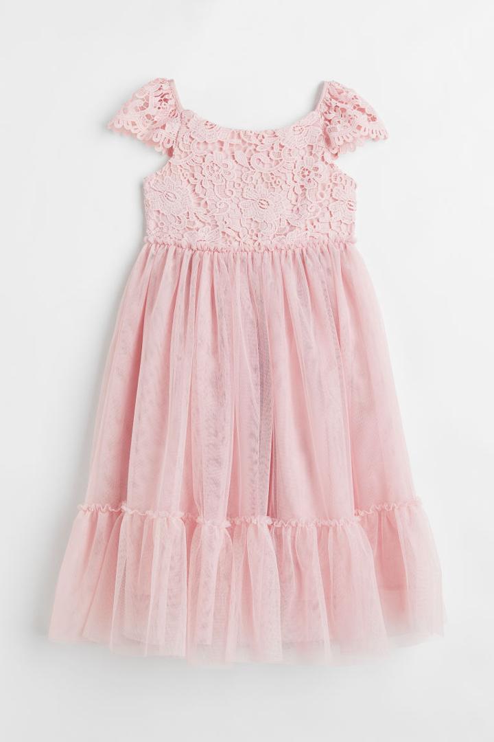 H & M - Lace And Tulle Dress - Pink