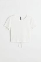 H & M - Tie-hem Crop T-shirt - White