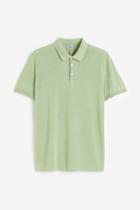 H & M - Slim Fit Silk-blend Polo Shirt - Green