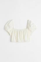 H & M - Puff-sleeved Crop Top - White