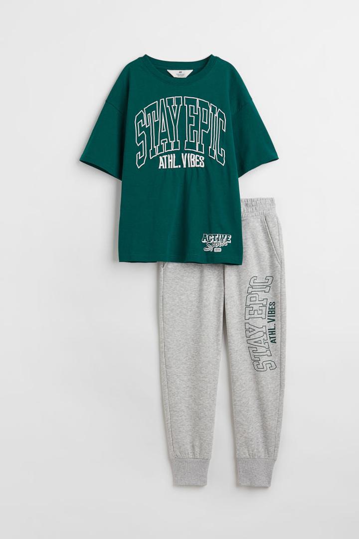 H & M - 2-piece T-shirt And Joggers Set - Green