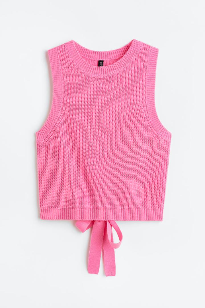 H & M - Tie-detail Sweater Vest - Pink