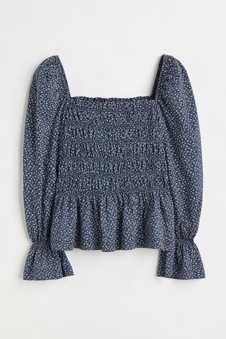 H & M - Smocked Top - Blue
