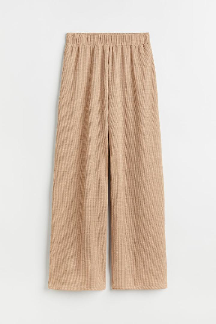 H & M - Waffled Jersey Joggers - Beige