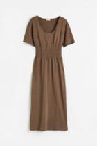 H & M - Smocked-waist Jersey Dress - Brown