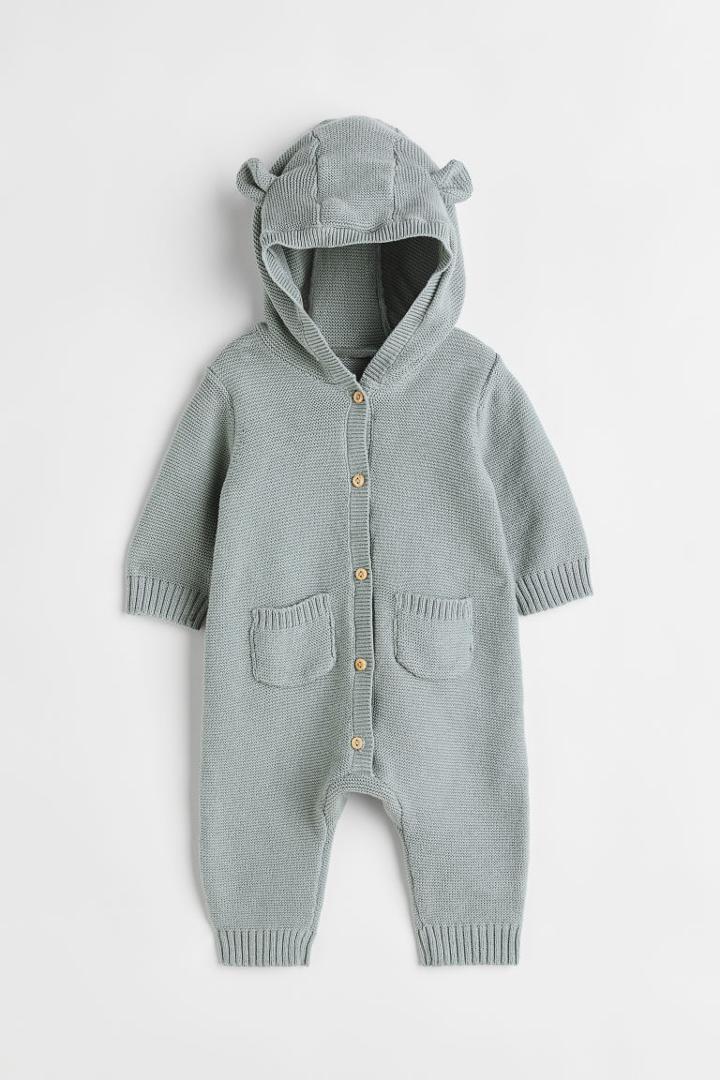 H & M - Knit Cotton Jumpsuit - Turquoise