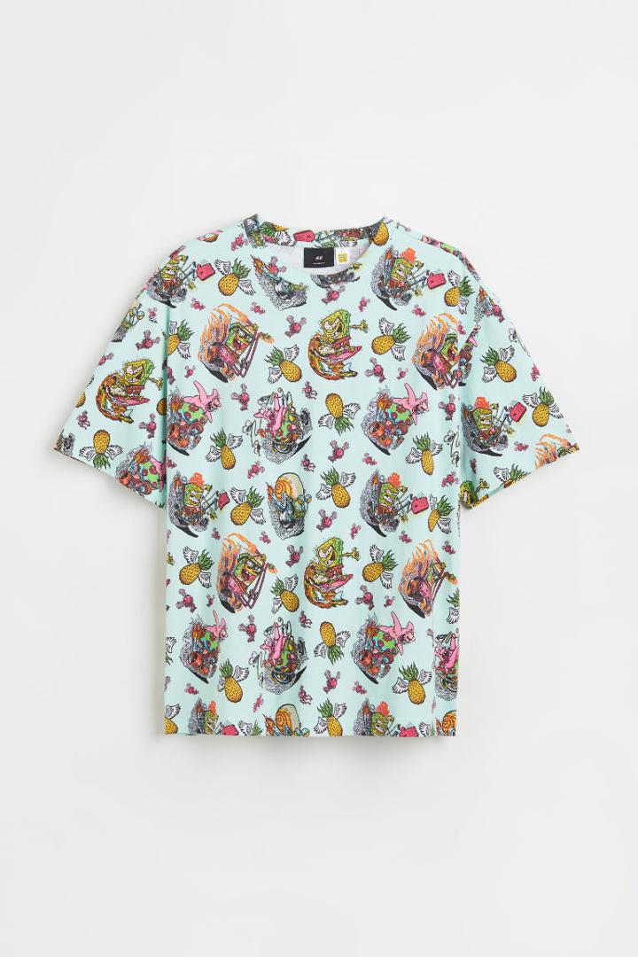 H & M - Relaxed Fit Printed T-shirt - Green