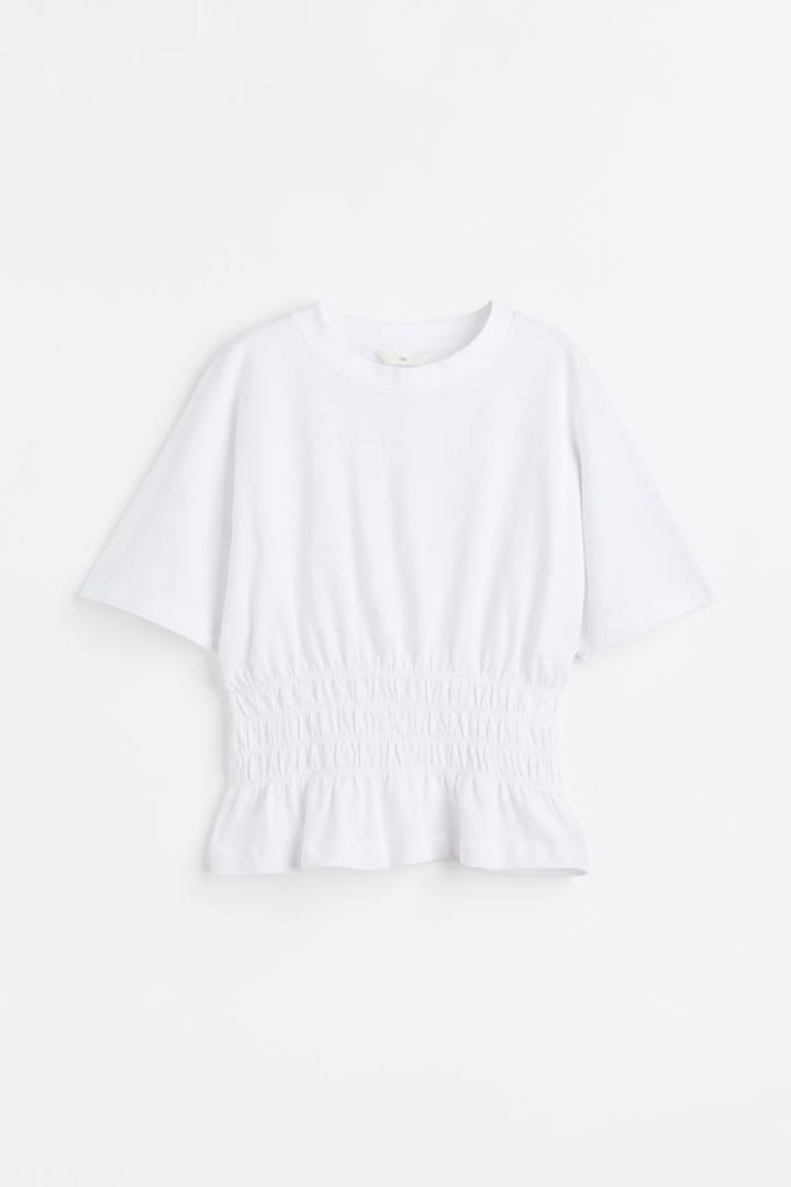 H & M - Smocked-waist Top - White