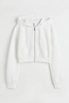 H & M - Short Hooded Sweatshirt Jacket - White