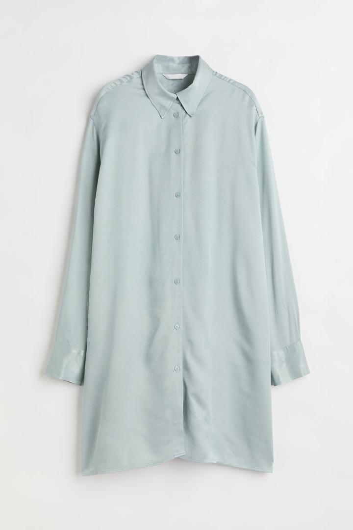 H & M - Long Satin Shirt - Turquoise
