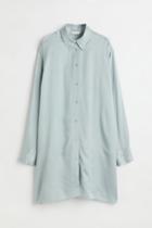 H & M - Long Satin Shirt - Turquoise