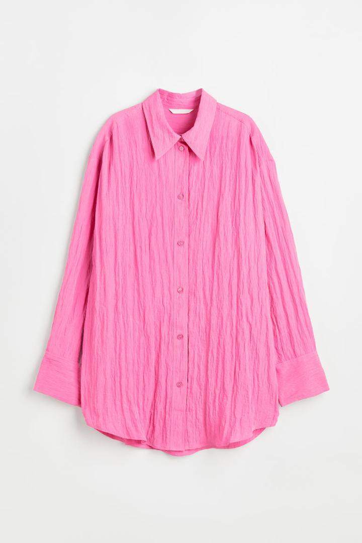 H & M - H & M+ Crinkled Chiffon Shirt - Pink