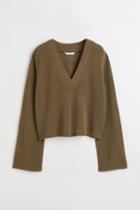 H & M - V-neck Sweater - Beige