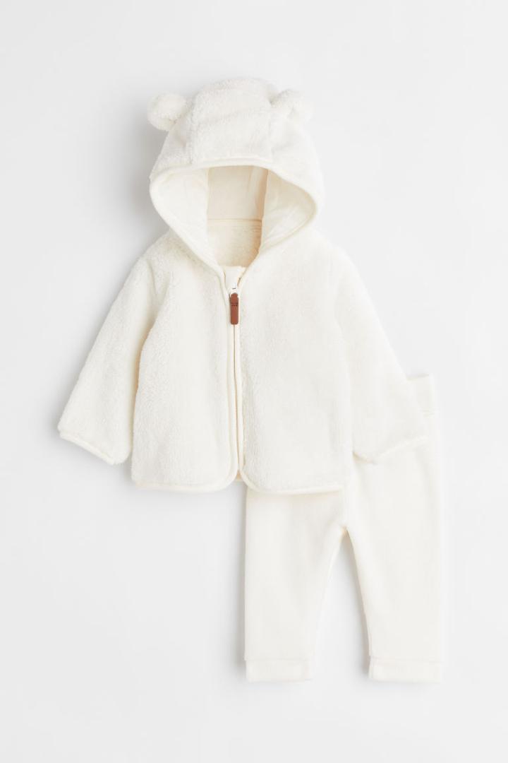 H & M - 2-piece Fleece Set - White