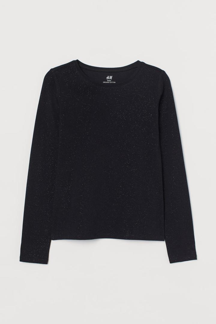 H & M - Glittery Cotton Top - Black