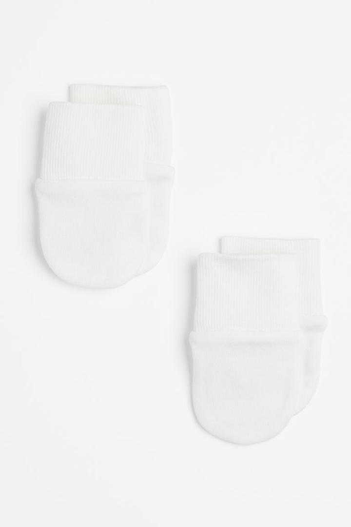 H & M - 2-pack No-scratch Mittens - White