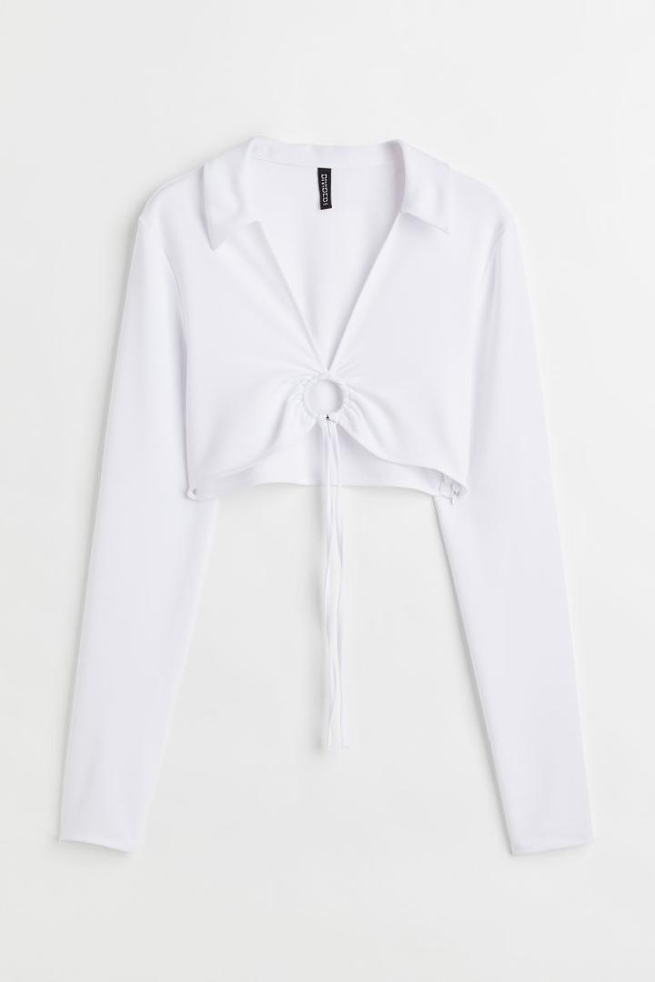 H & M - Collared Crop Top - White