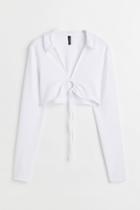 H & M - Collared Crop Top - White