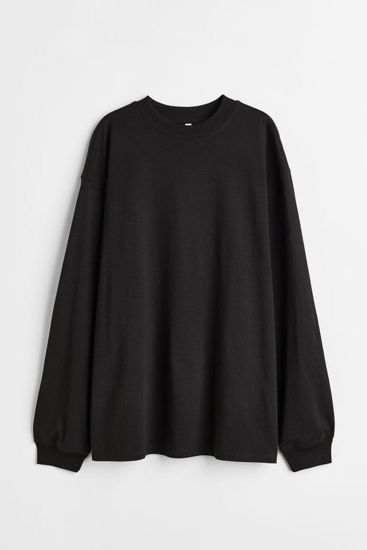 H & M - Long-sleeved Jersey Shirt - Black