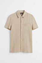H & M - Muscle Fit Cotton Piqu Shirt - Beige