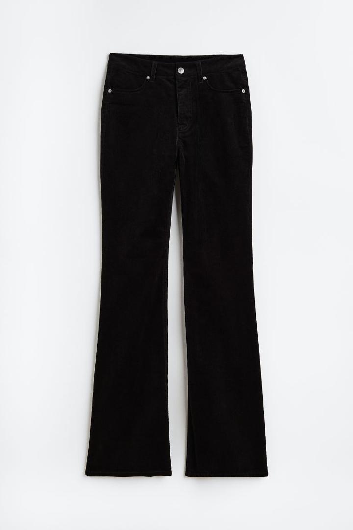 H & M - Flared Corduroy Pants - Black