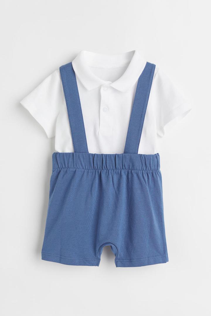 H & M - 2-piece Polo Shirt And Pants Set - Blue