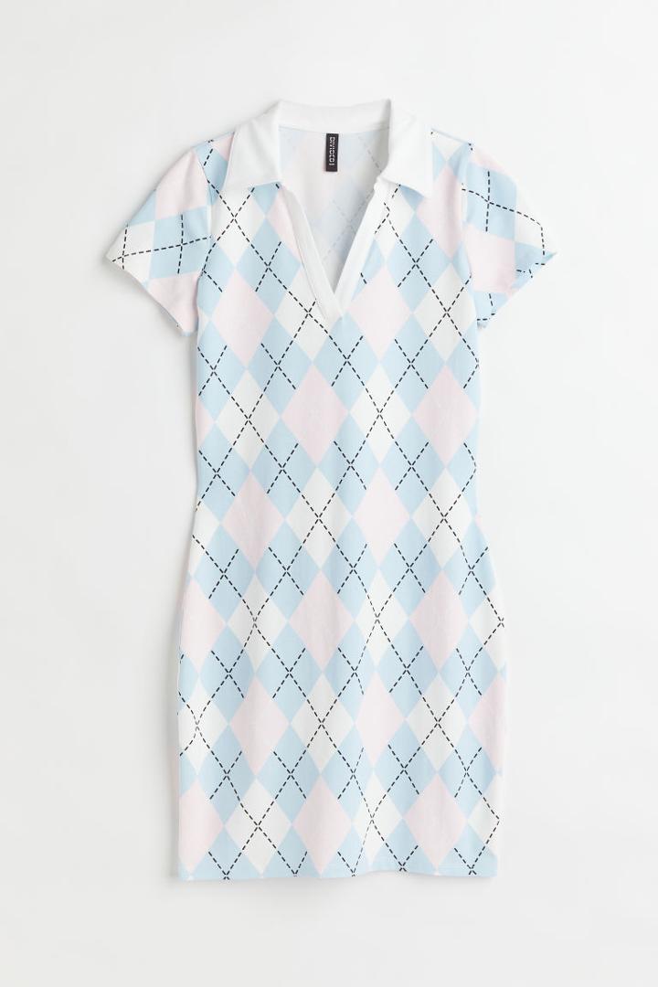 H & M - Collared Jersey Dress - Pink