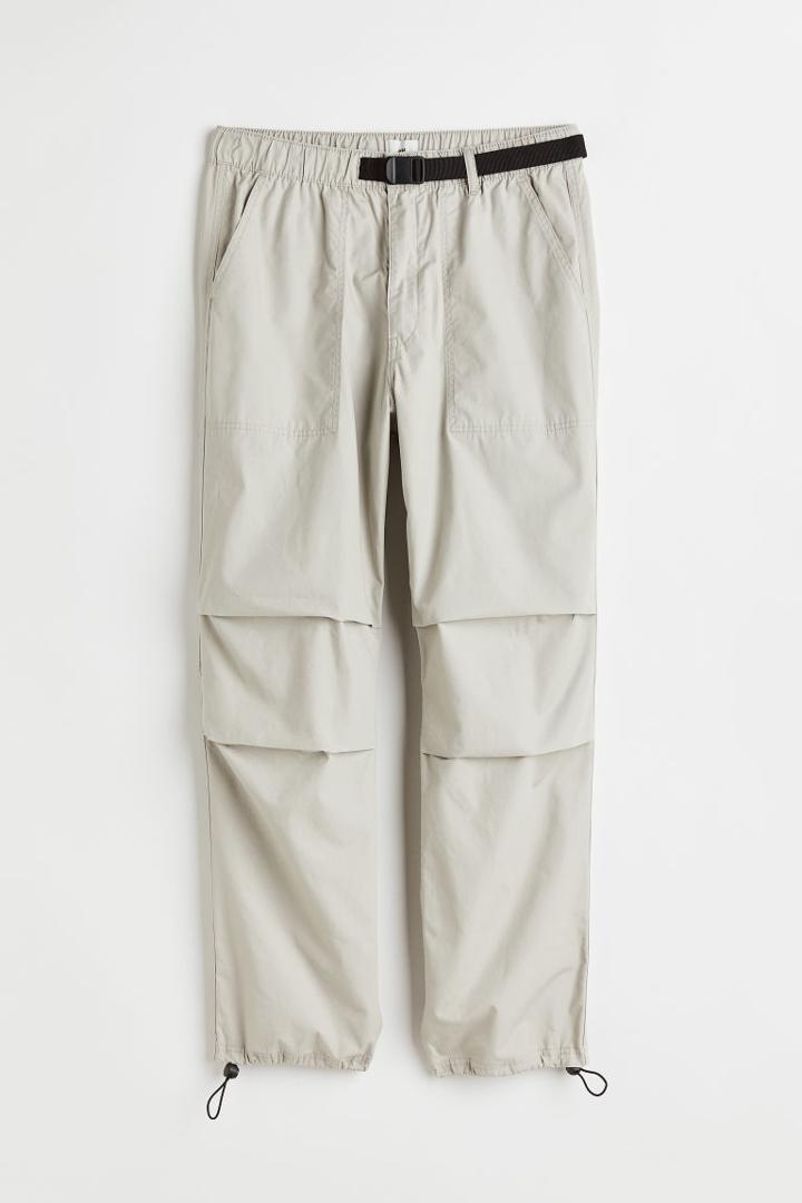 H & M - Relaxed Fit Belted Pants - Brown
