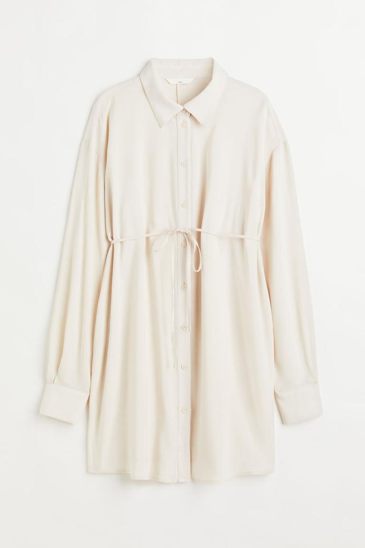 H & M - Mama Tie-belt Shirt - Beige