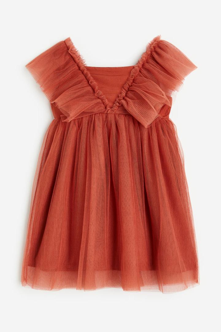 H & M - Pleated Tulle Dress - Orange